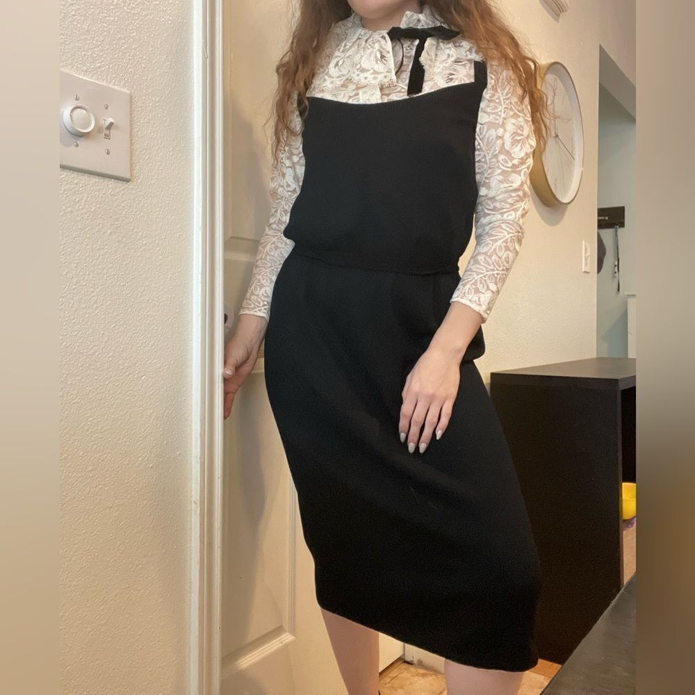 Vintage St. John by Marie Grey Belted‎ Santana Knit Midi Dress Sz 6 Black